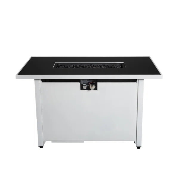 43" Rectangular Fire Pit With Smoked Glass And Metal Frame
