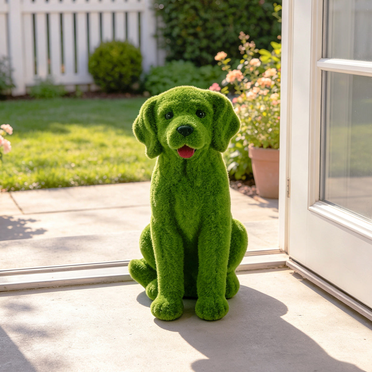 Flocked Dog Garden Statue - 13.78" Resin Figurine
