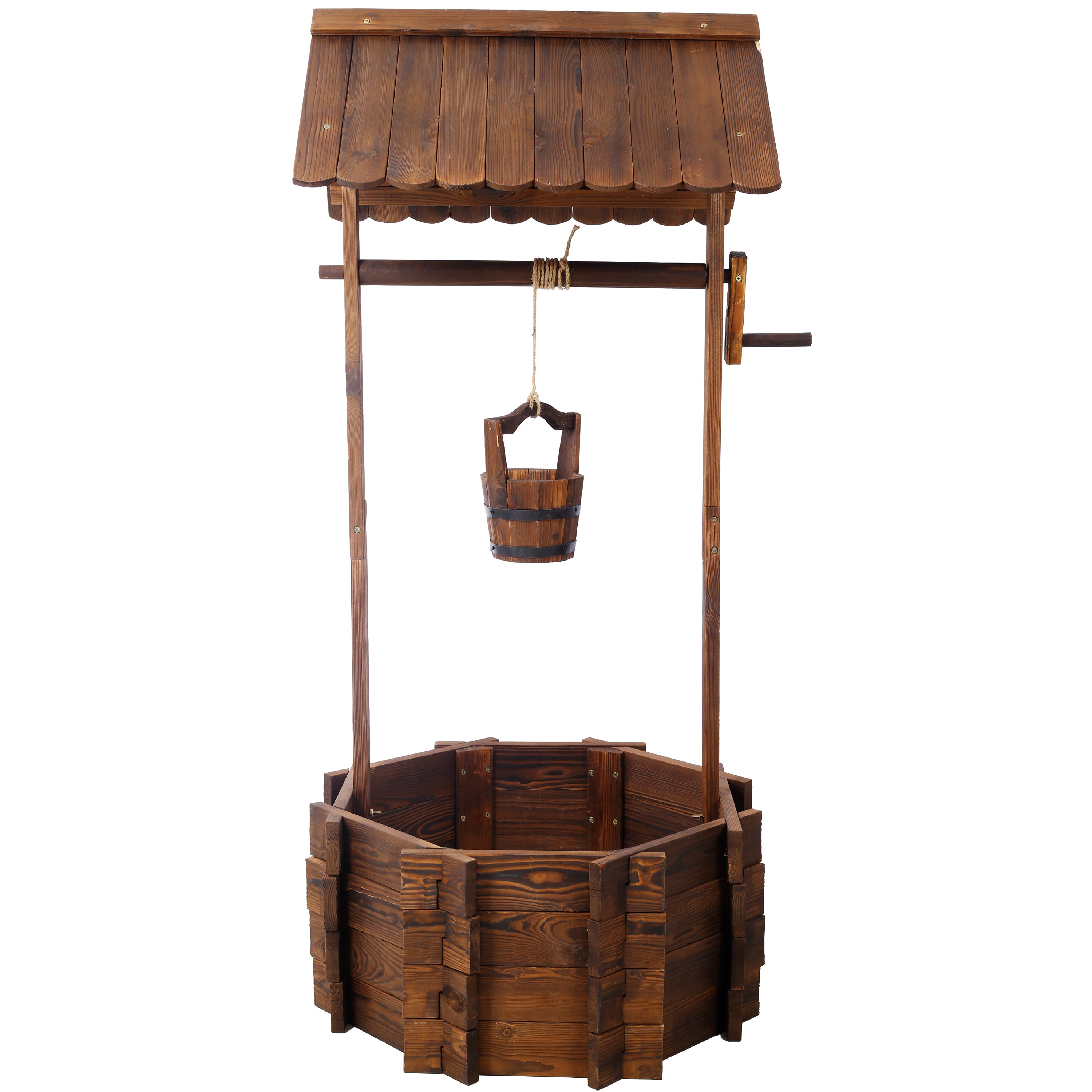 Rustic Wooden Wishing Well Planter Outdoor Home Décor