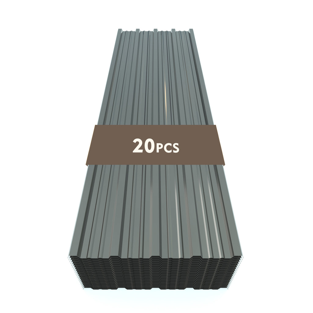 20-Piece Galvanized Steel Corrugated Roof Panels, 61×19 Inch, Gray