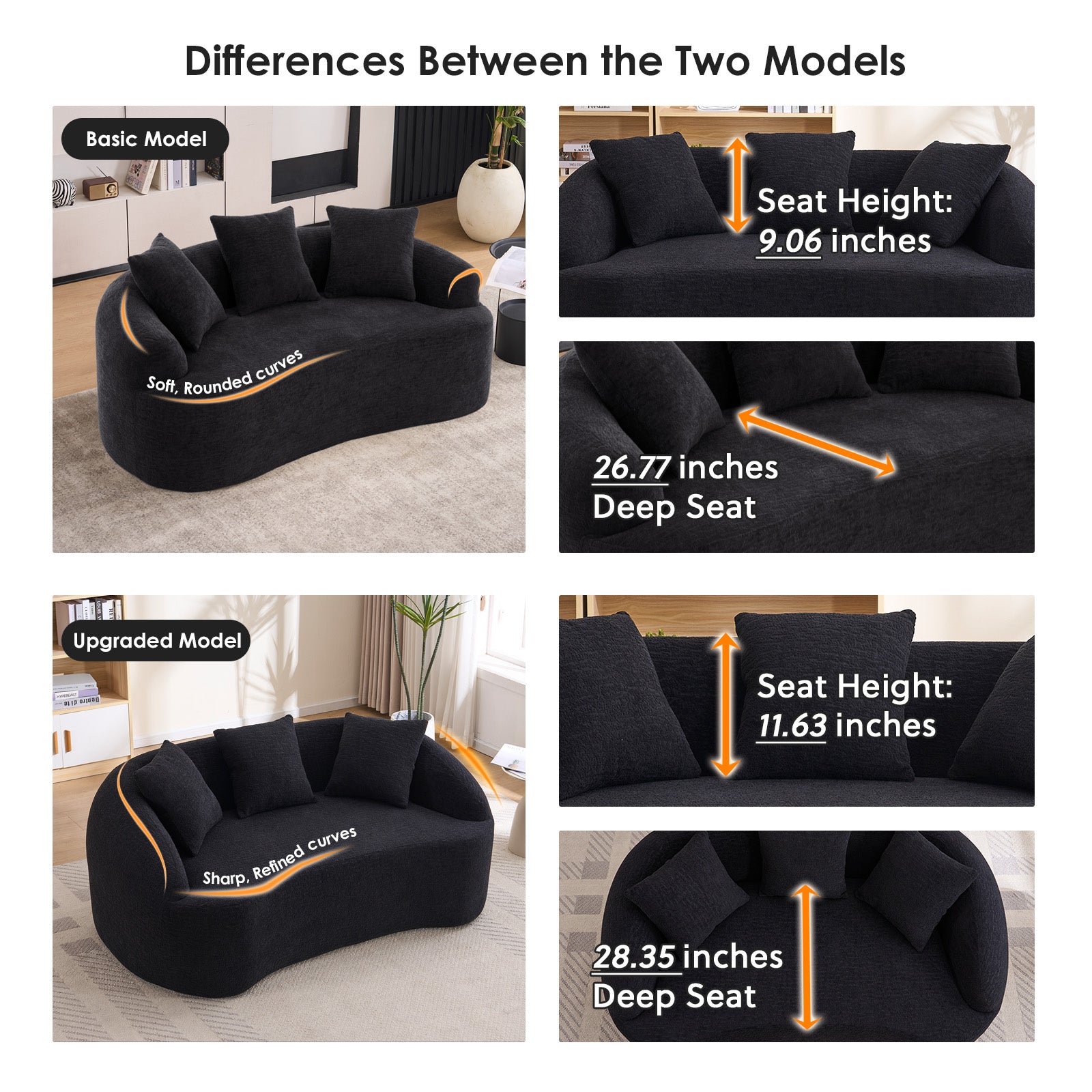 LY-049S Curved Modern Boneless Sofa Loveseat
