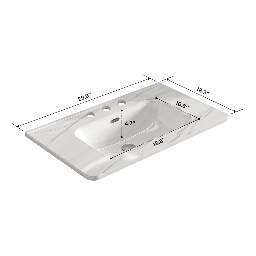 Integrated Carrara White Ceramic Basin, 29.94-Inch