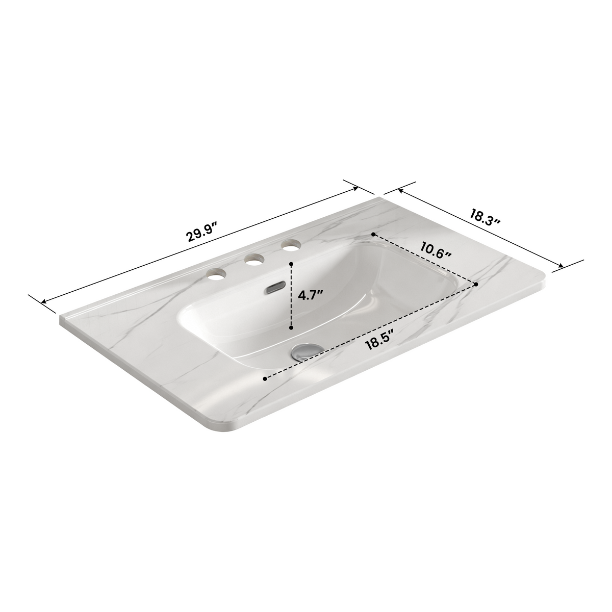 Integrated Carrara White Ceramic Basin, 29.94-Inch