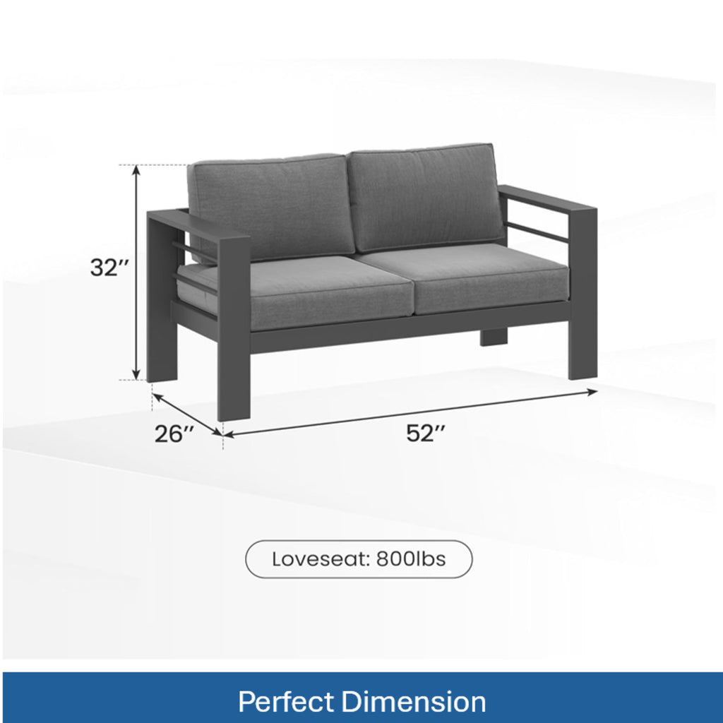 52" All-Weather Metal Loveseat Patio Sofa with Thick Cushions