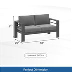 52" All-Weather Metal Loveseat Patio Sofa with Thick Cushions