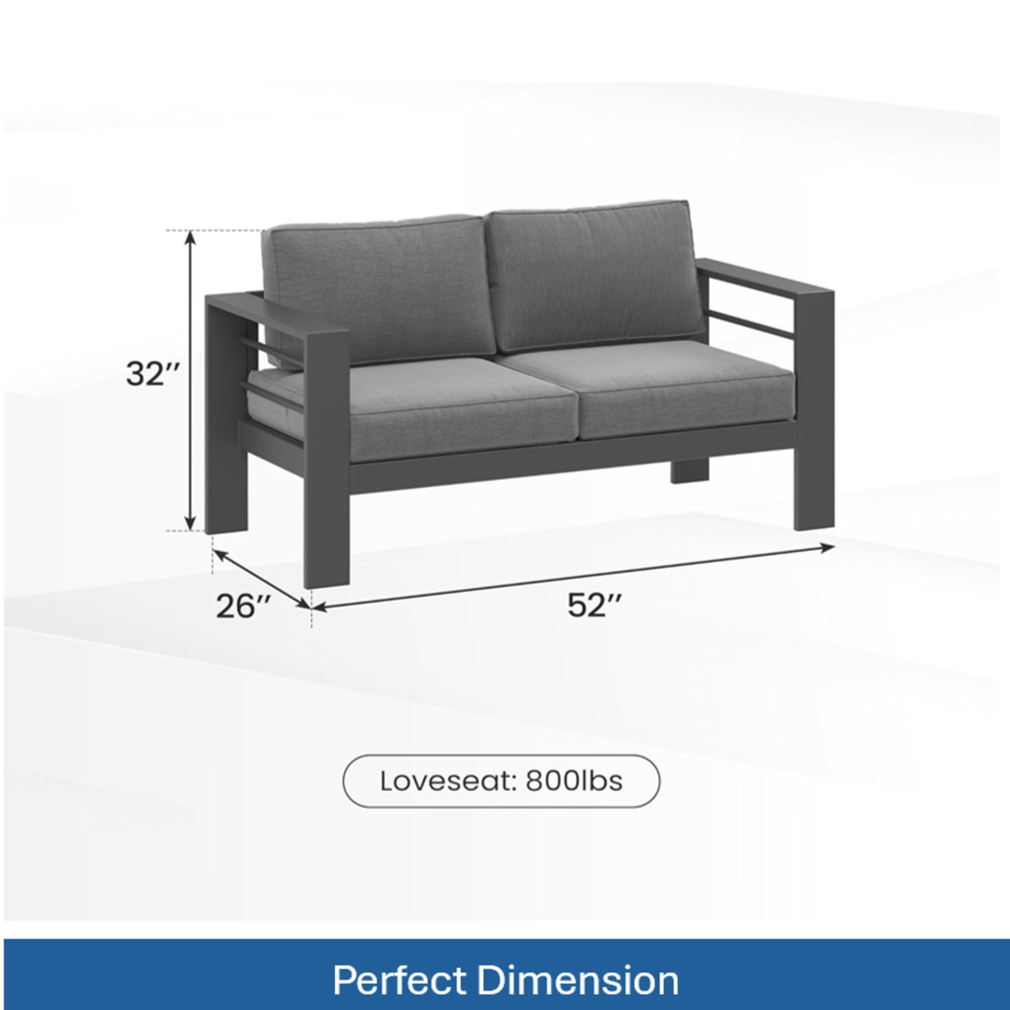 52" All-Weather Metal Loveseat Patio Sofa with Thick Cushions