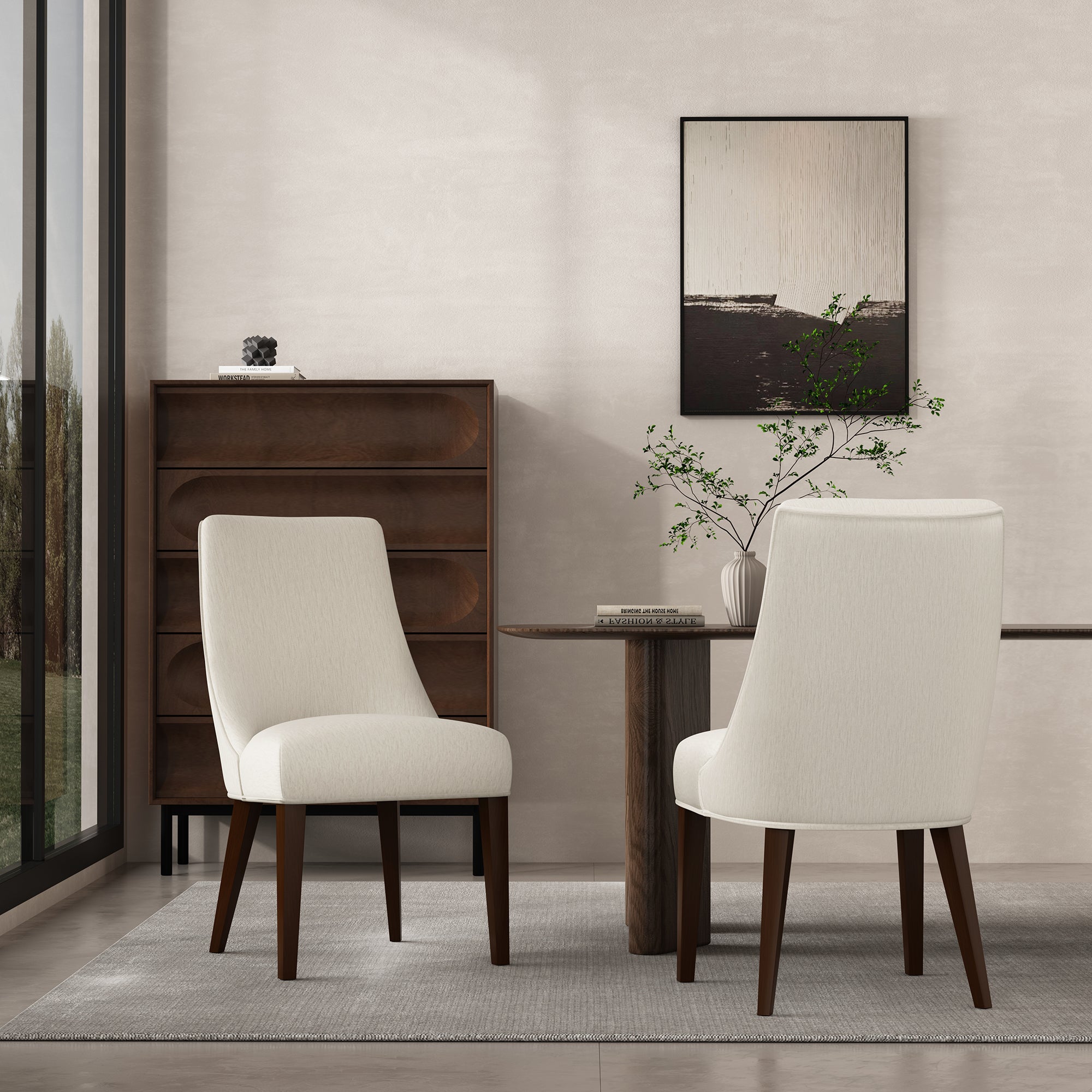 Beever Wood Chenille Dining Chair Set of 2