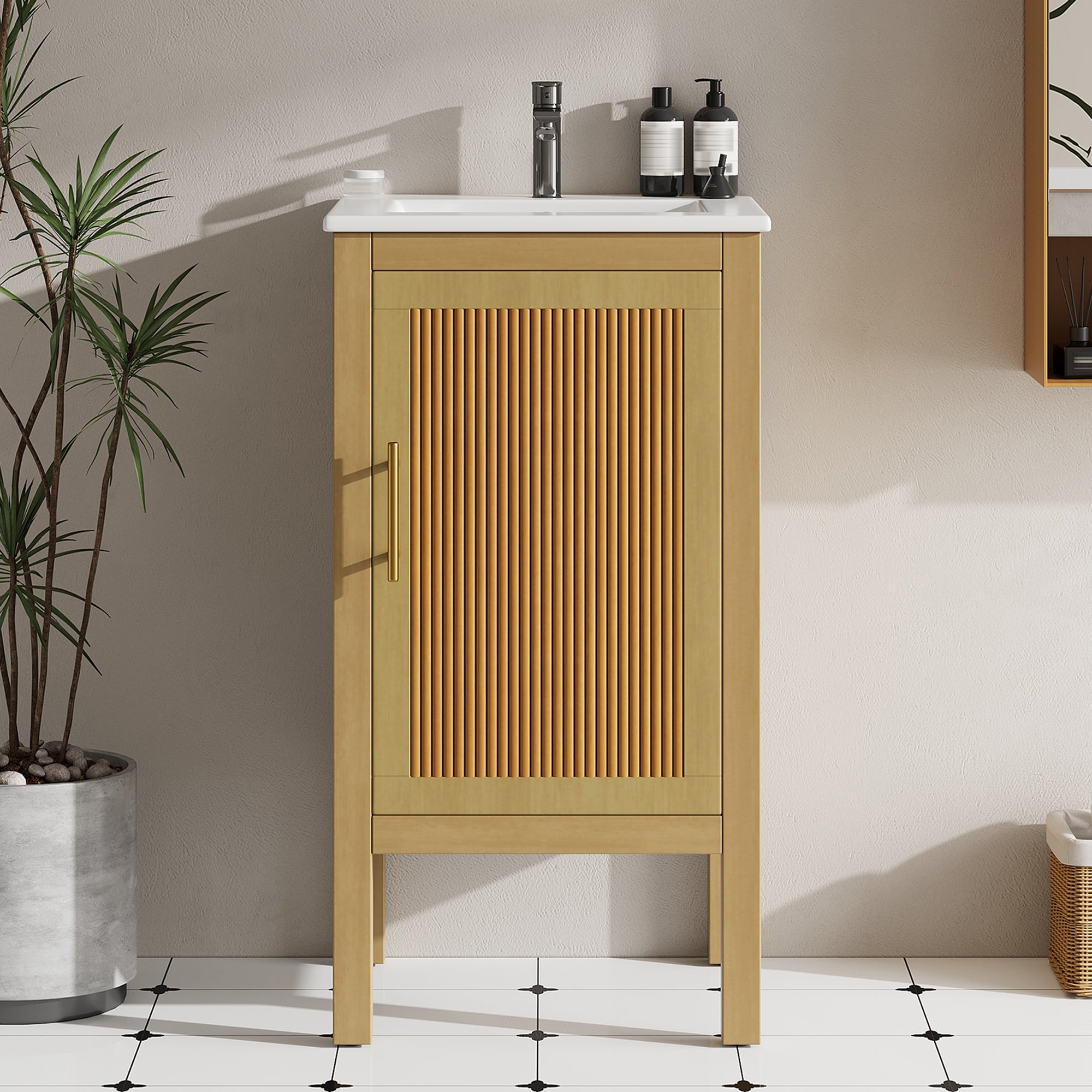 18" Bathroom Cabinet with Storage and Ceramic Sink