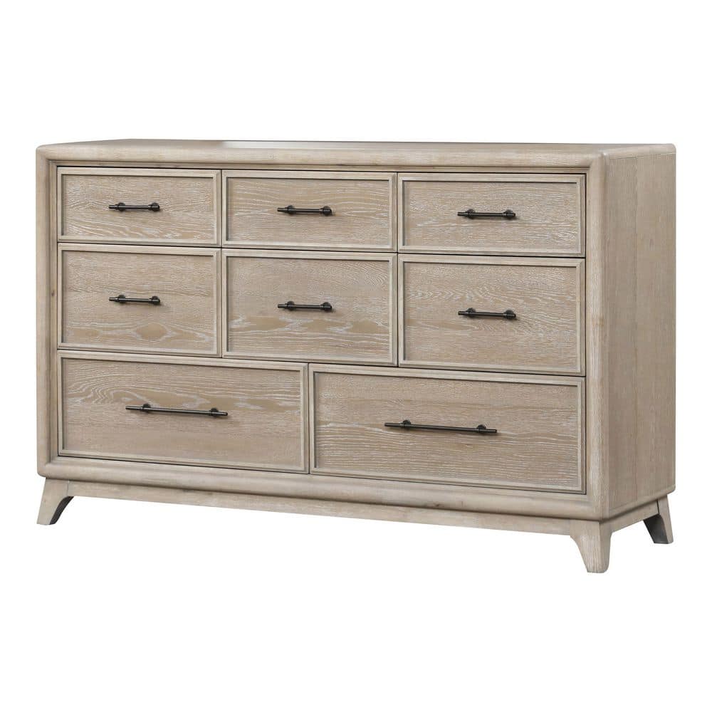 Oak Finish Eight Drawers Dresser With Mirror