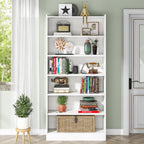 78" 7-Tier Modern White Library Bookshelf