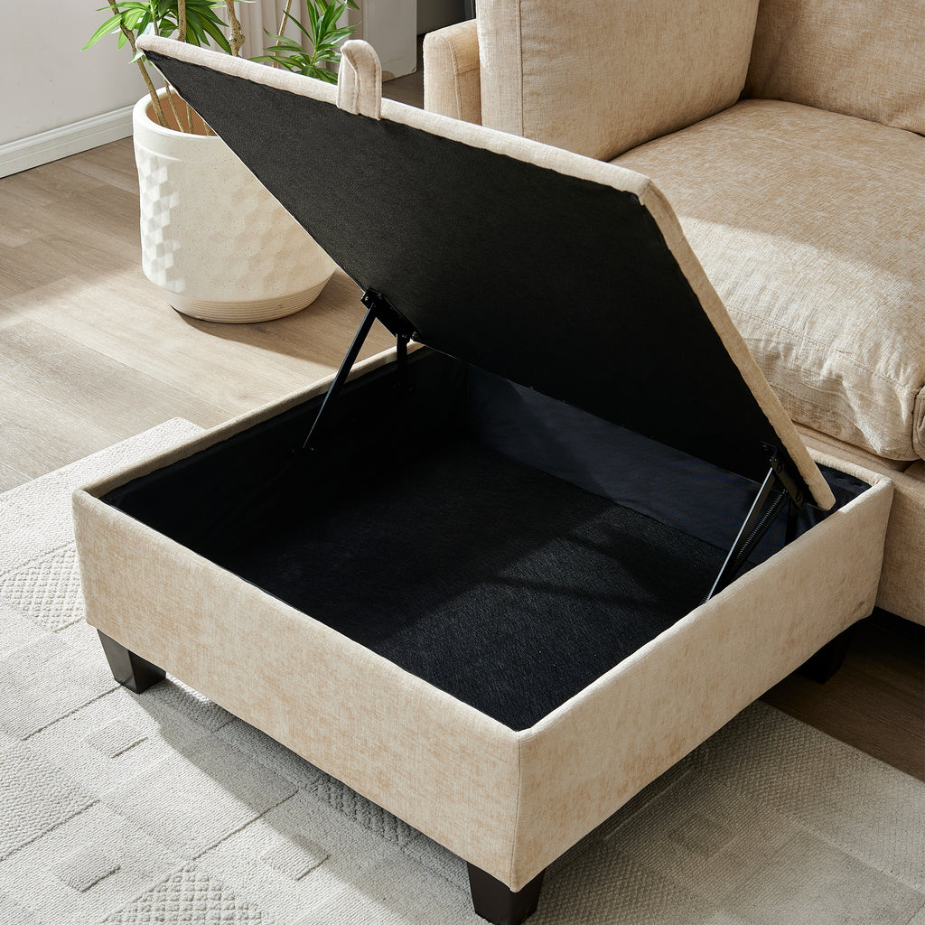 Soft Chenille 3-Seater Sectional Couch with Ottoman