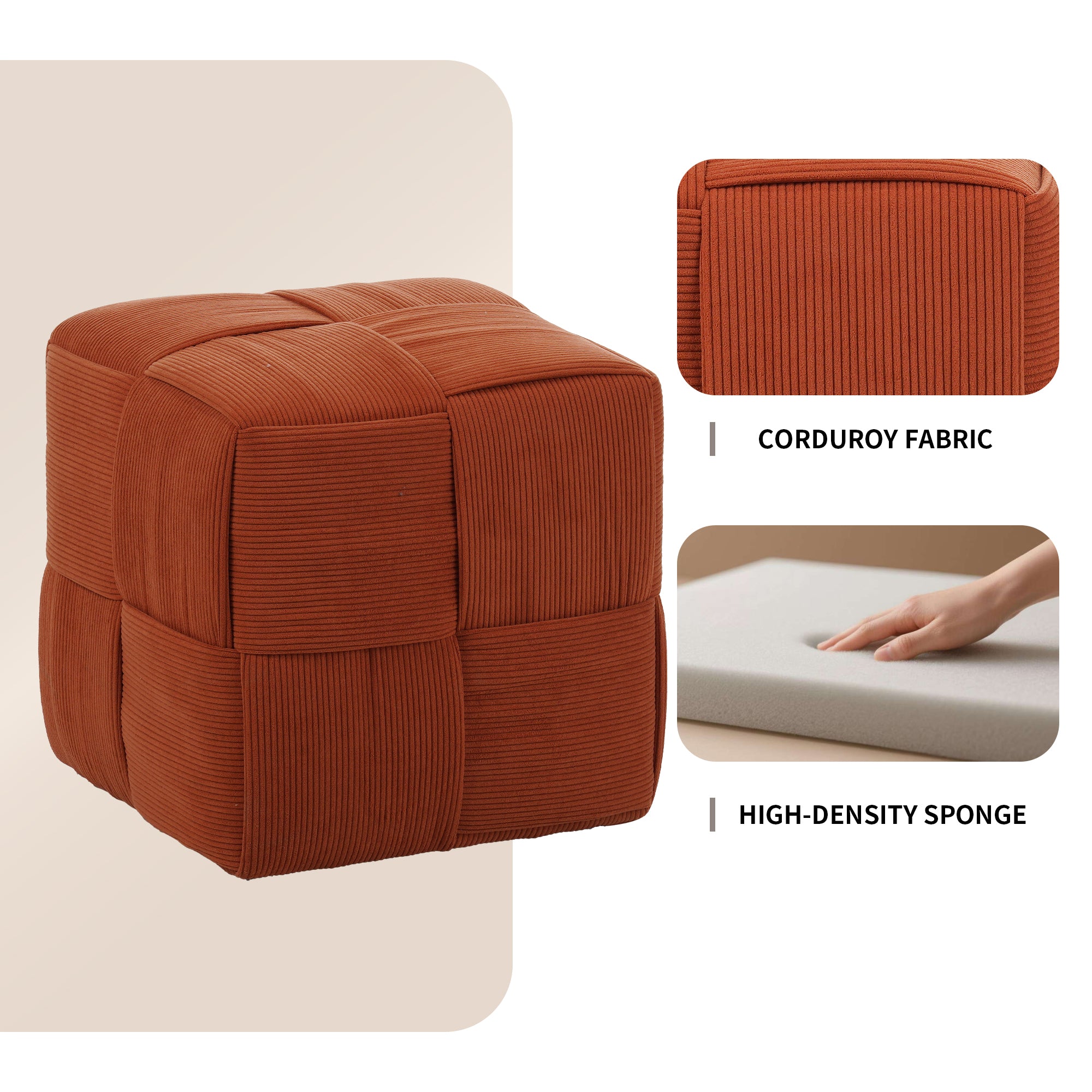 Comfortable Brown Corduroy Square Ottoman Foot Rest