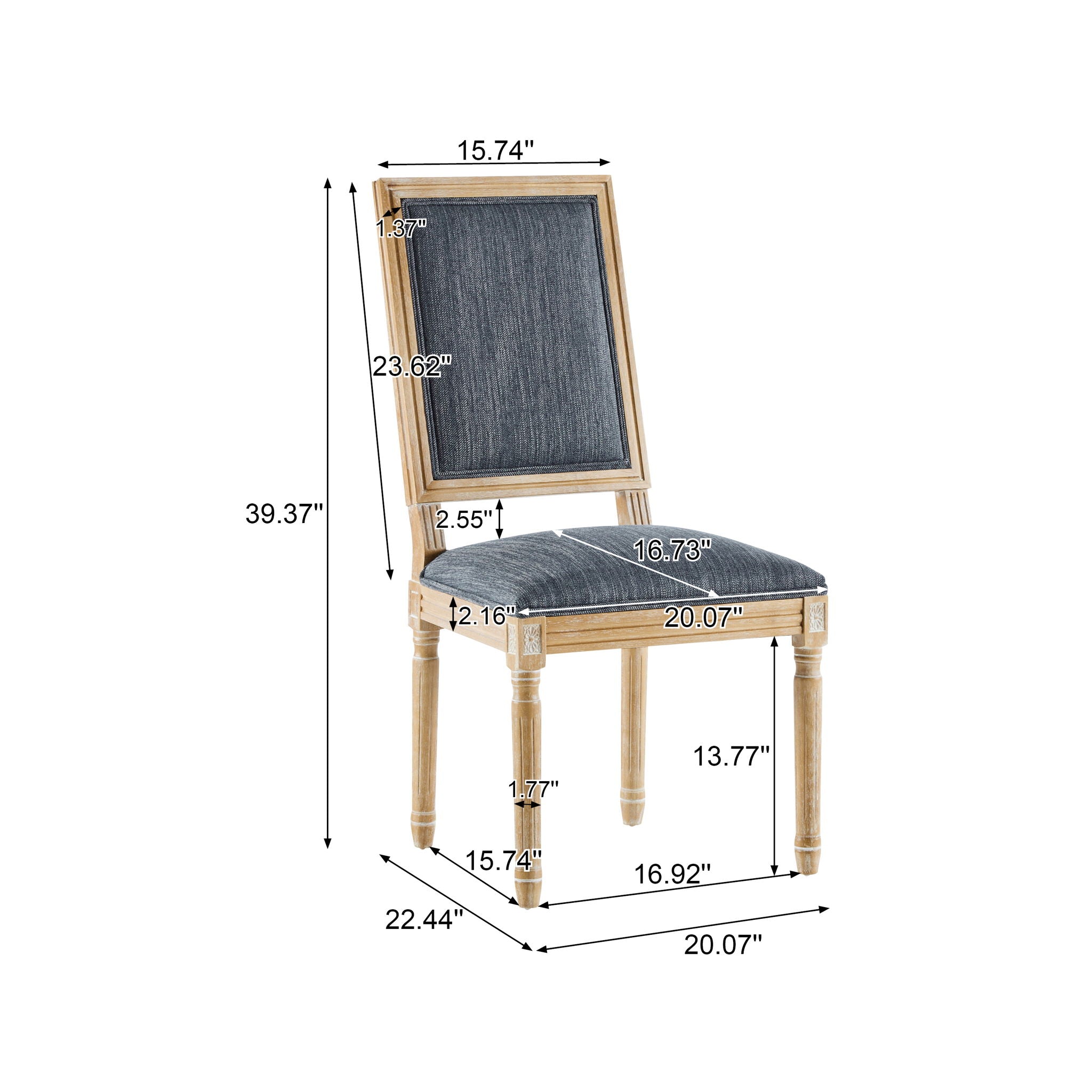 French Country Style Dining Chair with Upholstered Seating and Fluted Legs