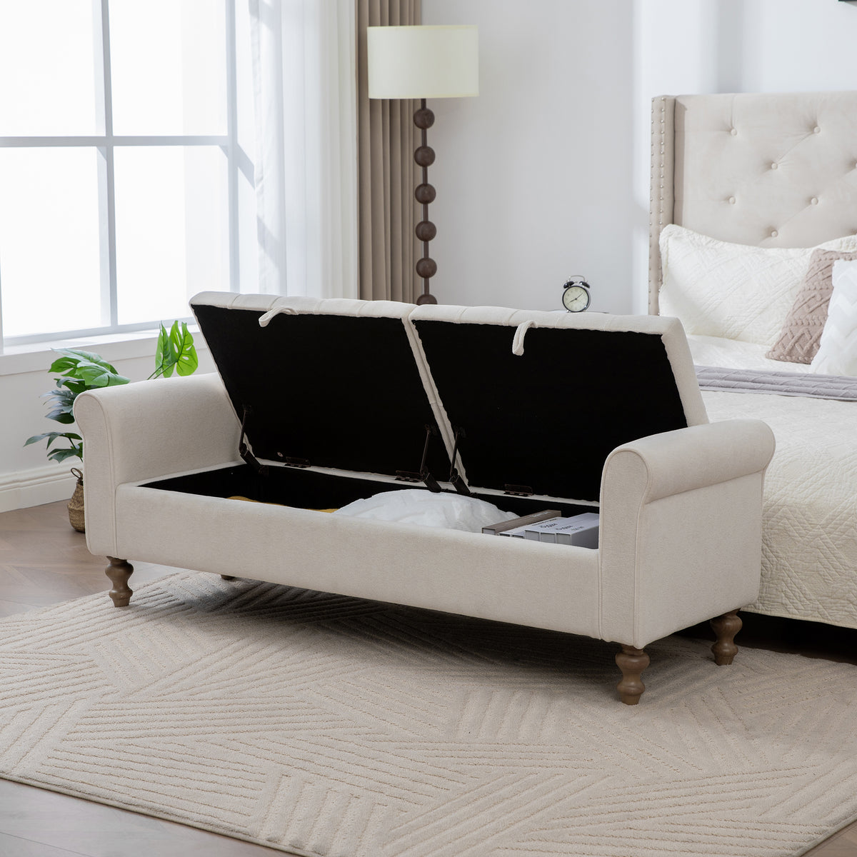 65.75" Wide Modern Upholstered Storage Bench