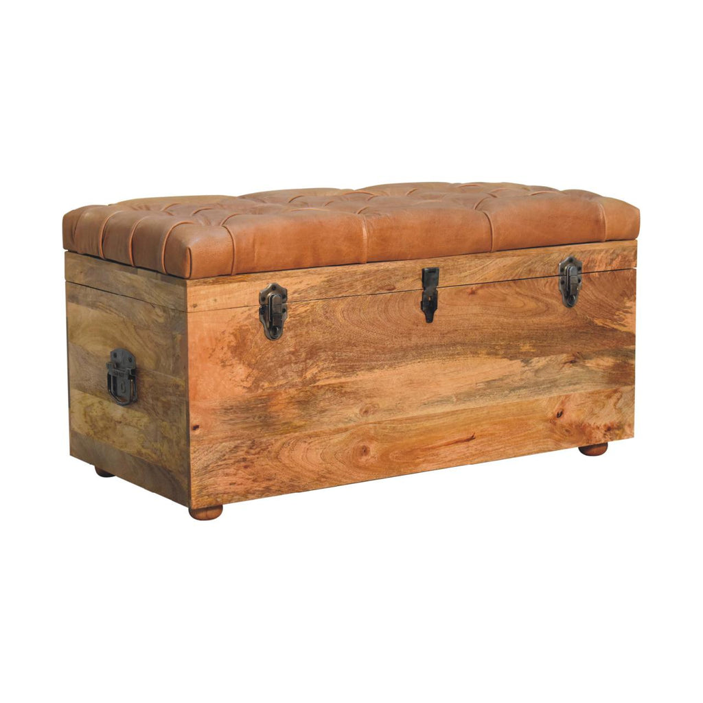 Solid Wood Buffalo Hide Oak-ish Storage Trunk