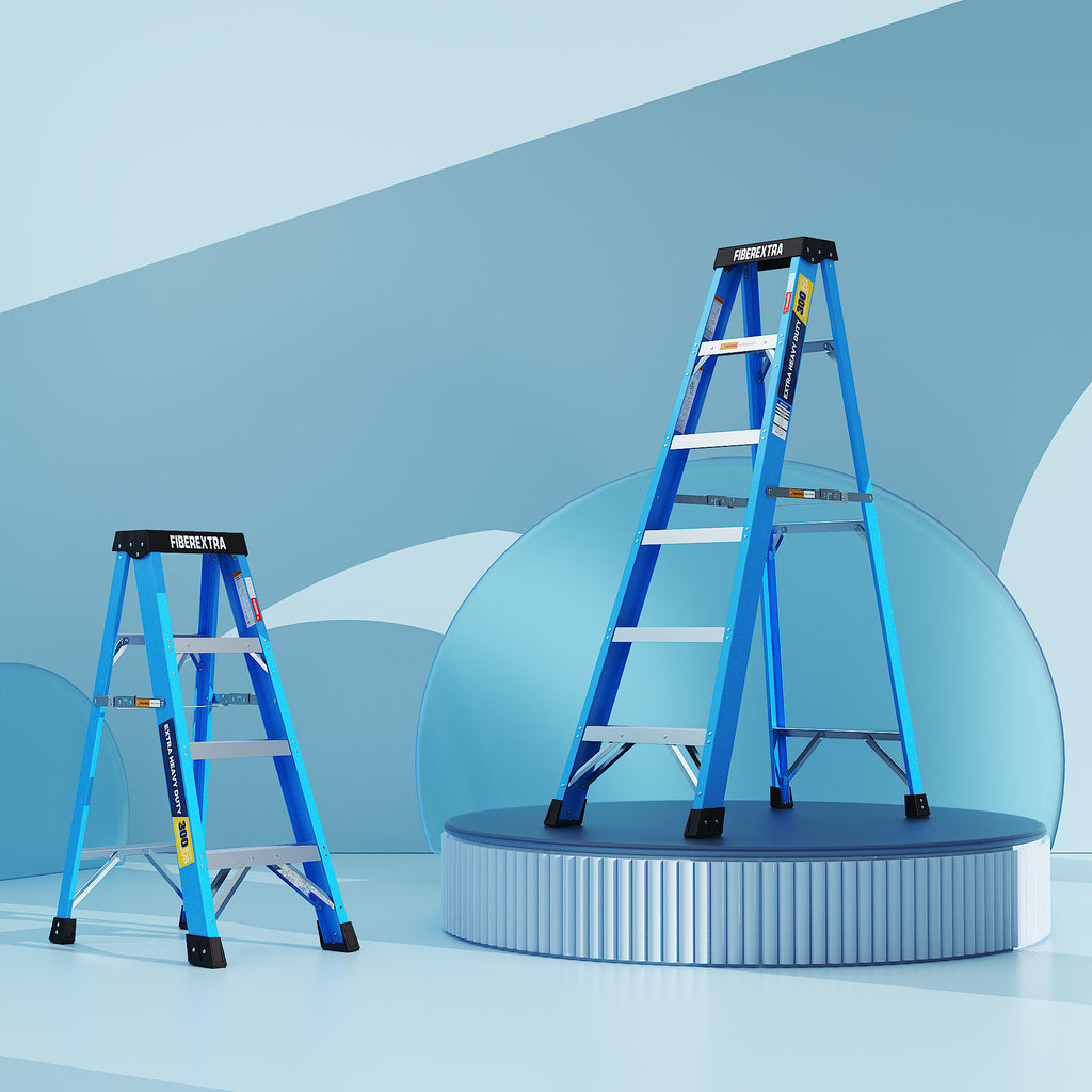 Fiberglass Single-Side Ladder, 6-Step, Non-Conductive, Blue