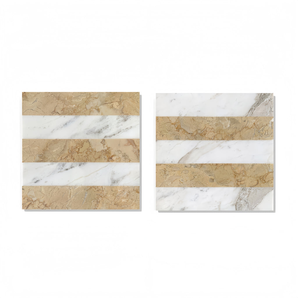12x12 White Gold Waterjet Polished Marble Tiles Set