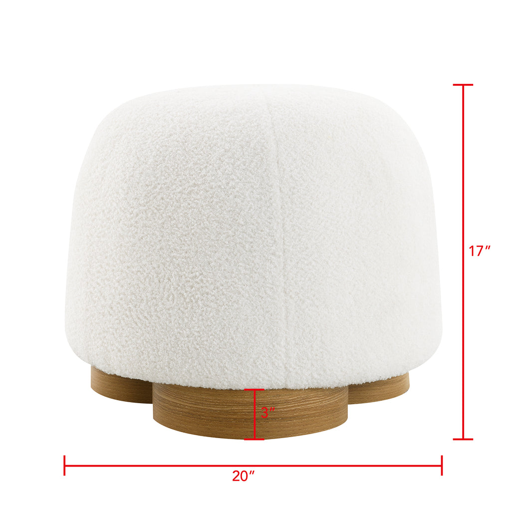 Fully Assembled Round Soft Teddy Fabric Upholstered Ottoman