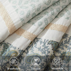 9 Piece Cotton Percale Comforter Set Aqua Queen