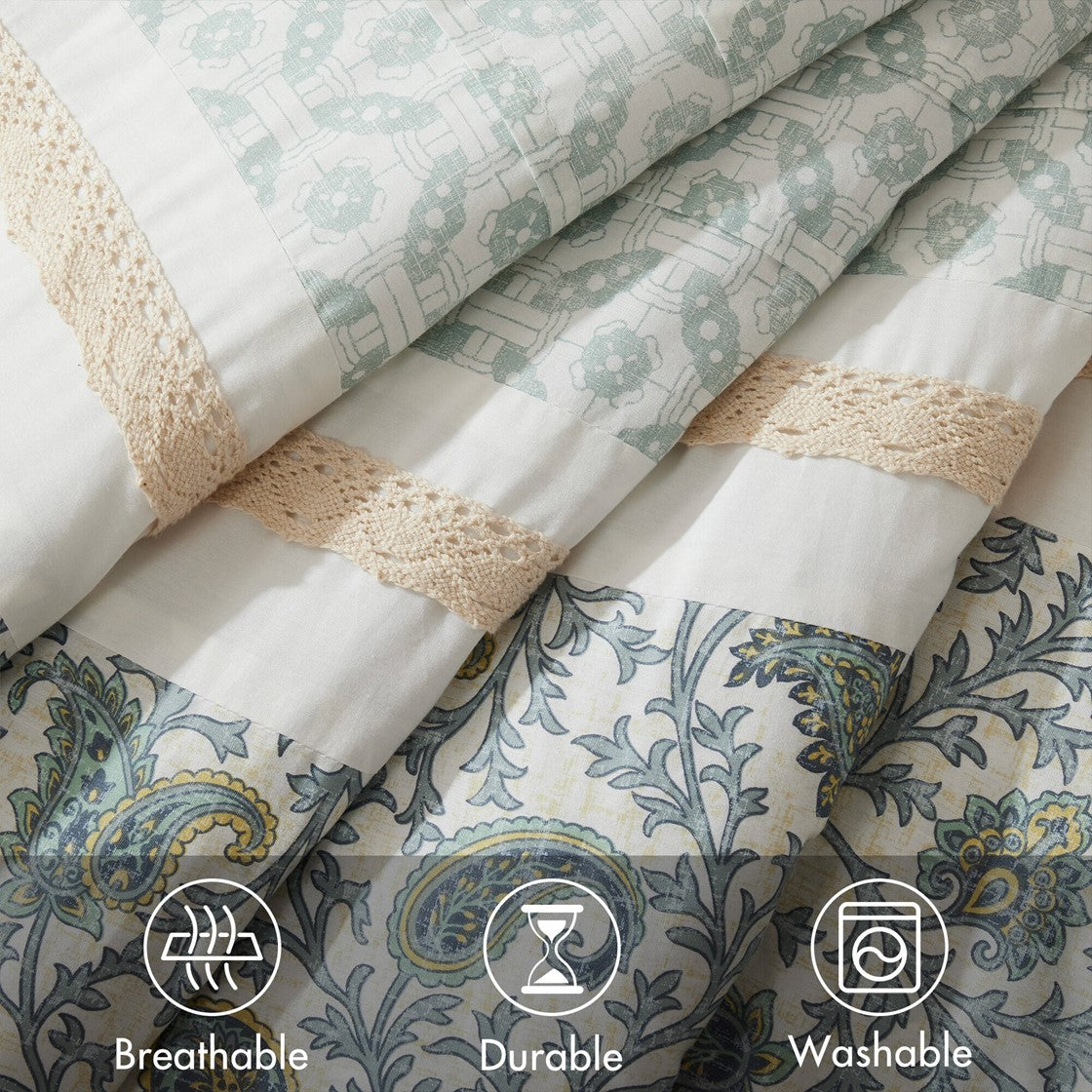 9 Piece Cotton Percale Comforter Set Aqua Queen