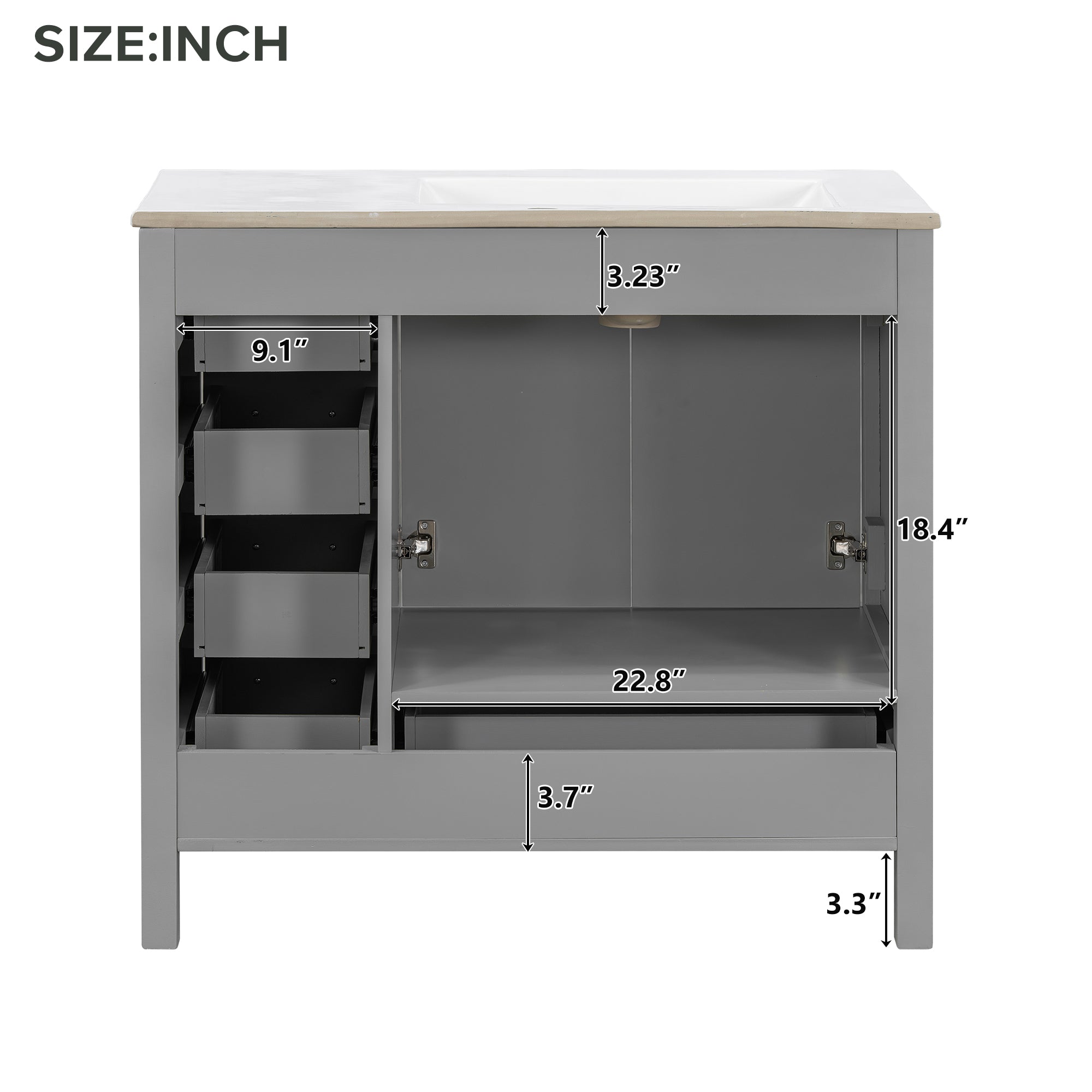 36" Gray Bathroom Vanity with Ceramic Sink