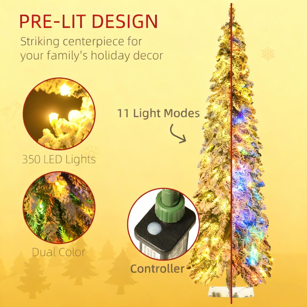 Downswept Shape Artificial Christmas Tree, 6-Foot Slim, Snow-Frosted, Prelit LED