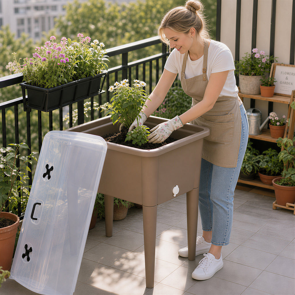 Raised Garden Bed with Ventilated Transparent Greenhouse Lid