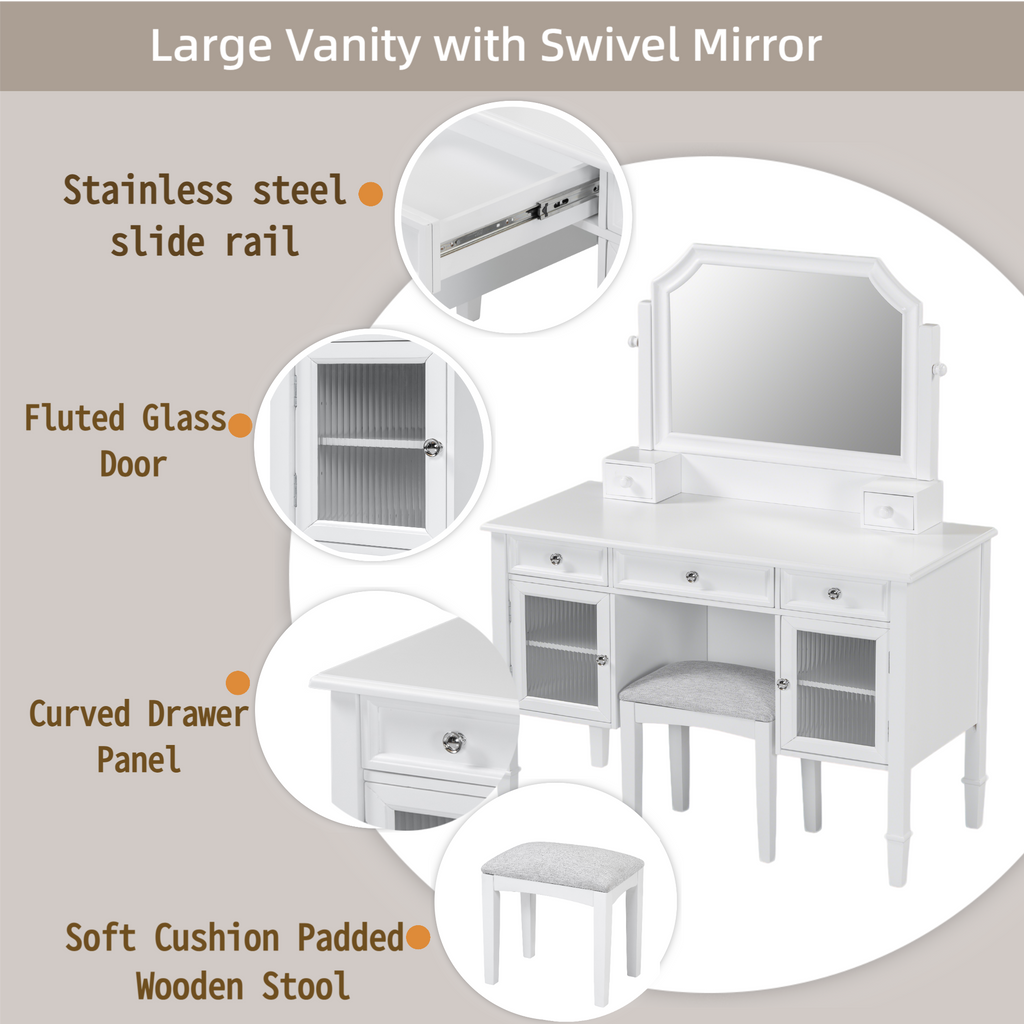44.4" Makeup Vanity Desk with Adjustable Mirror