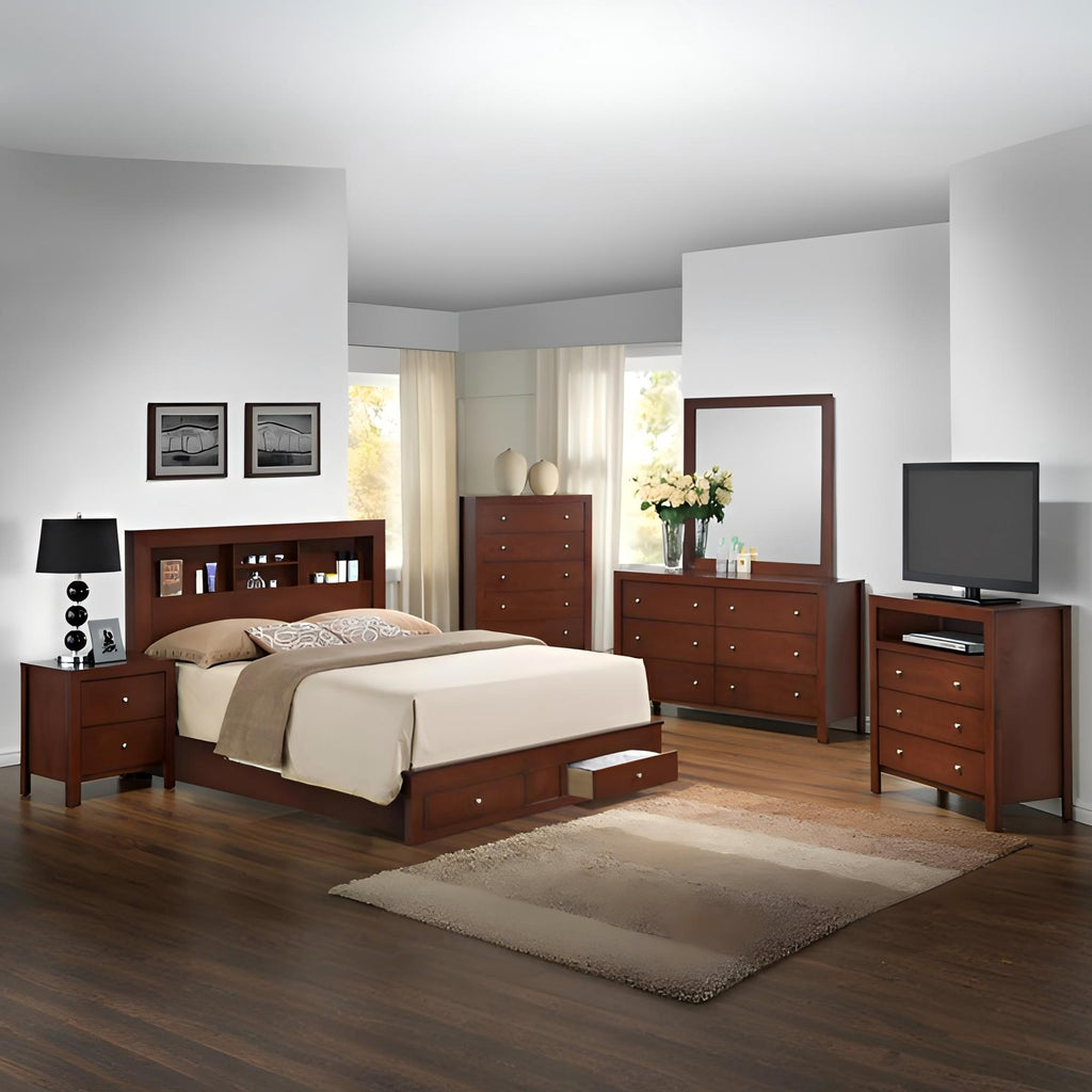 Elegant Twin Bed With Storage In Cherry Finish