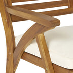 Outdoor 6 Pieces Acacia Wood Dining Set with Cushion and Handwoven Rattan Legs