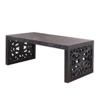 47.2" Solid Black Carved Wood Coffee Table