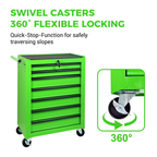 Rolling Metal Tool Chest with 7 Drawers - Green