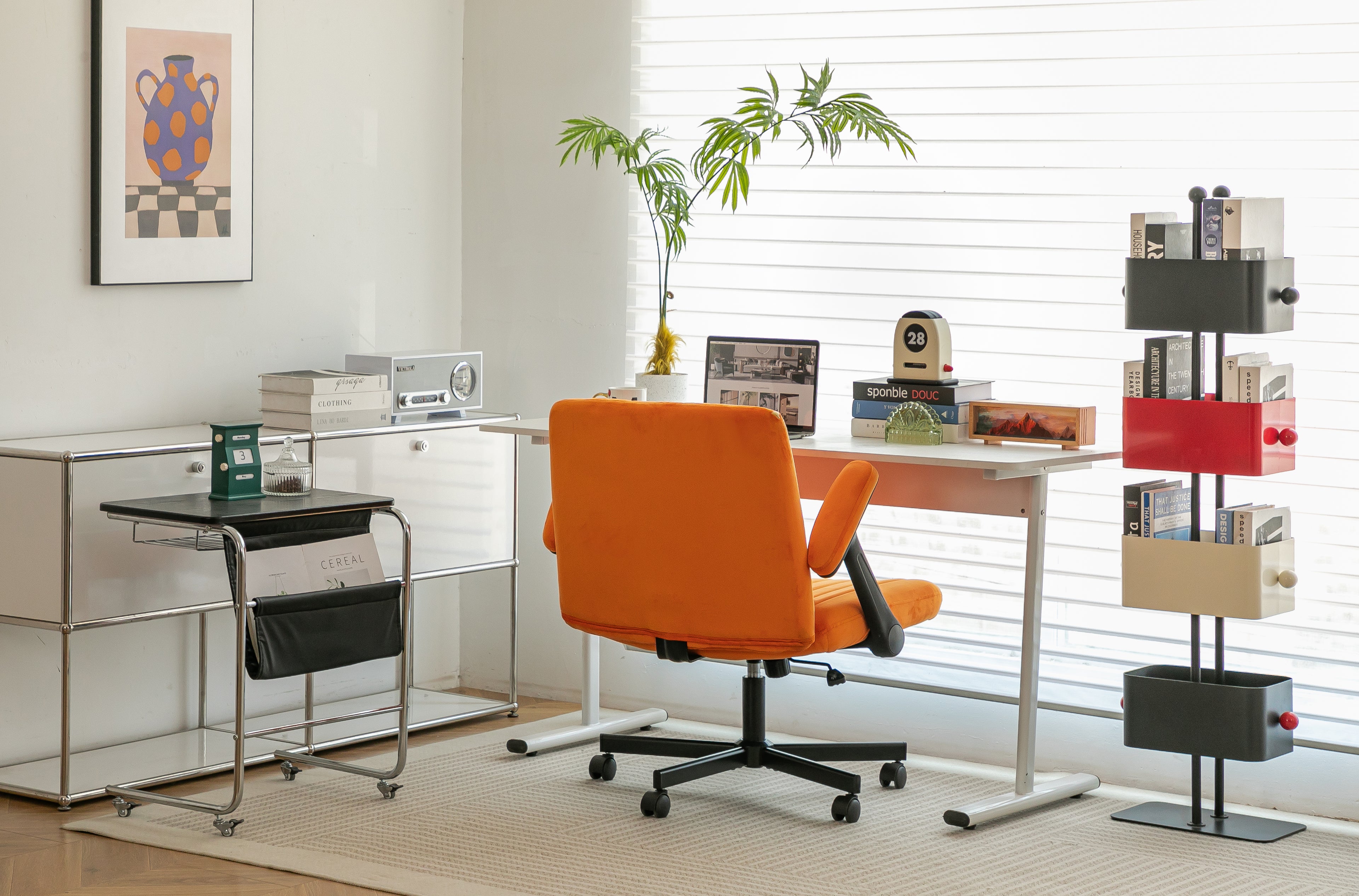 Orange Velvet Criss Cross Armrest Office Chair with Wheels