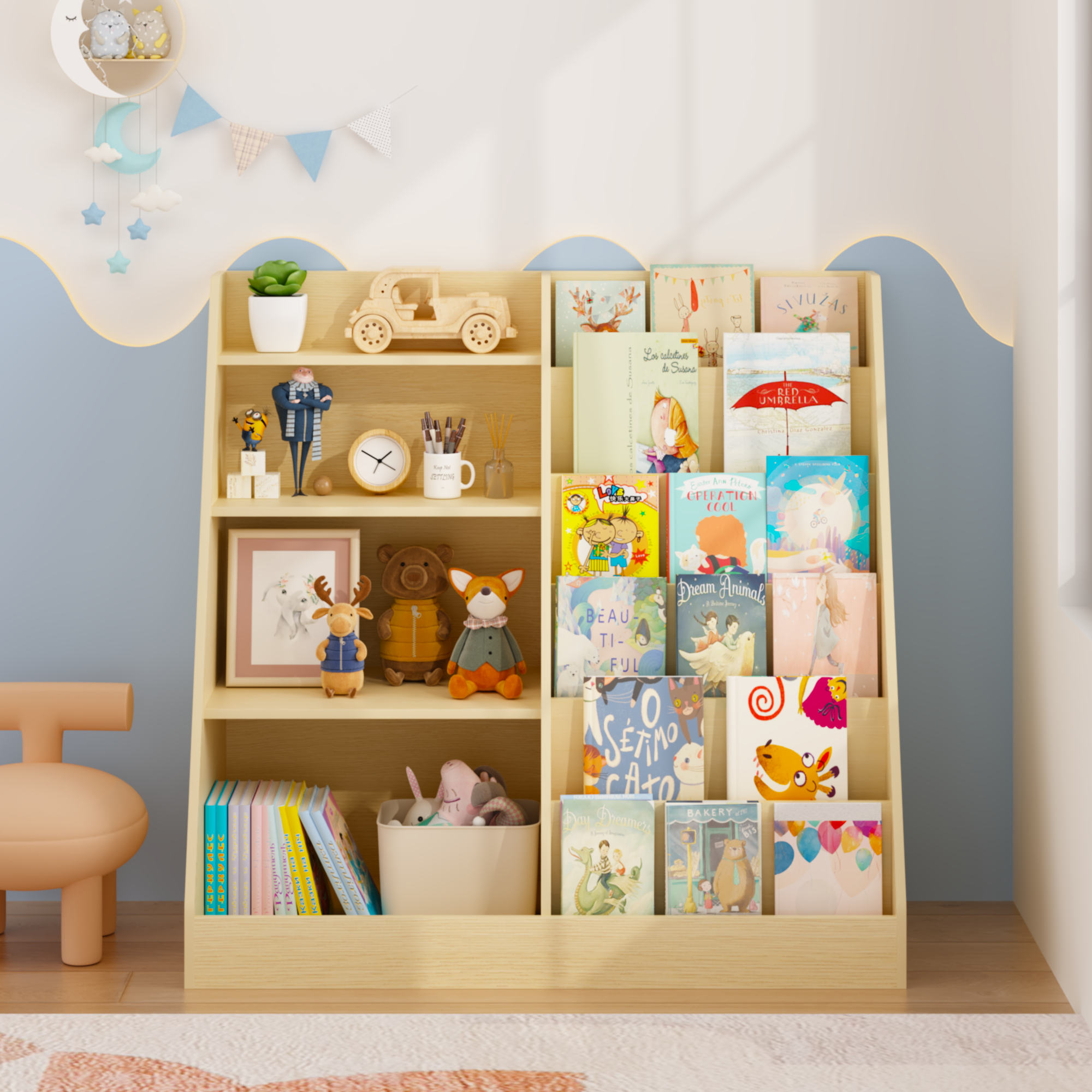 Kids Bookshelf and Toy Storage Organizer