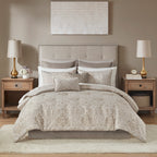 12 Piece Jacquard Comforter Set with Bed Sheets Khaki Cal King