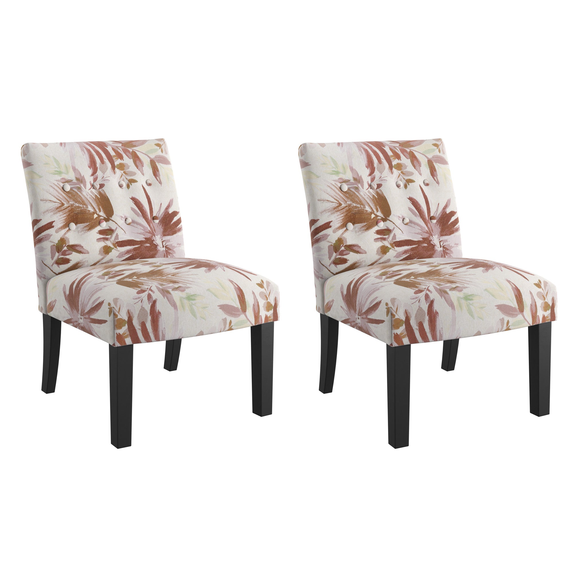 Red Floral Accent Chairs, Set of Two