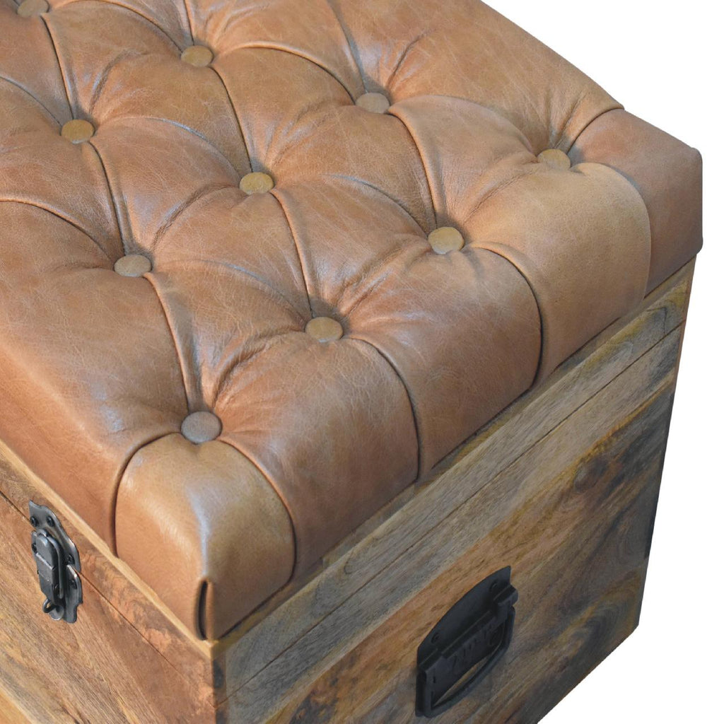 Solid Wood Buffalo Hide Oak-ish Storage Trunk