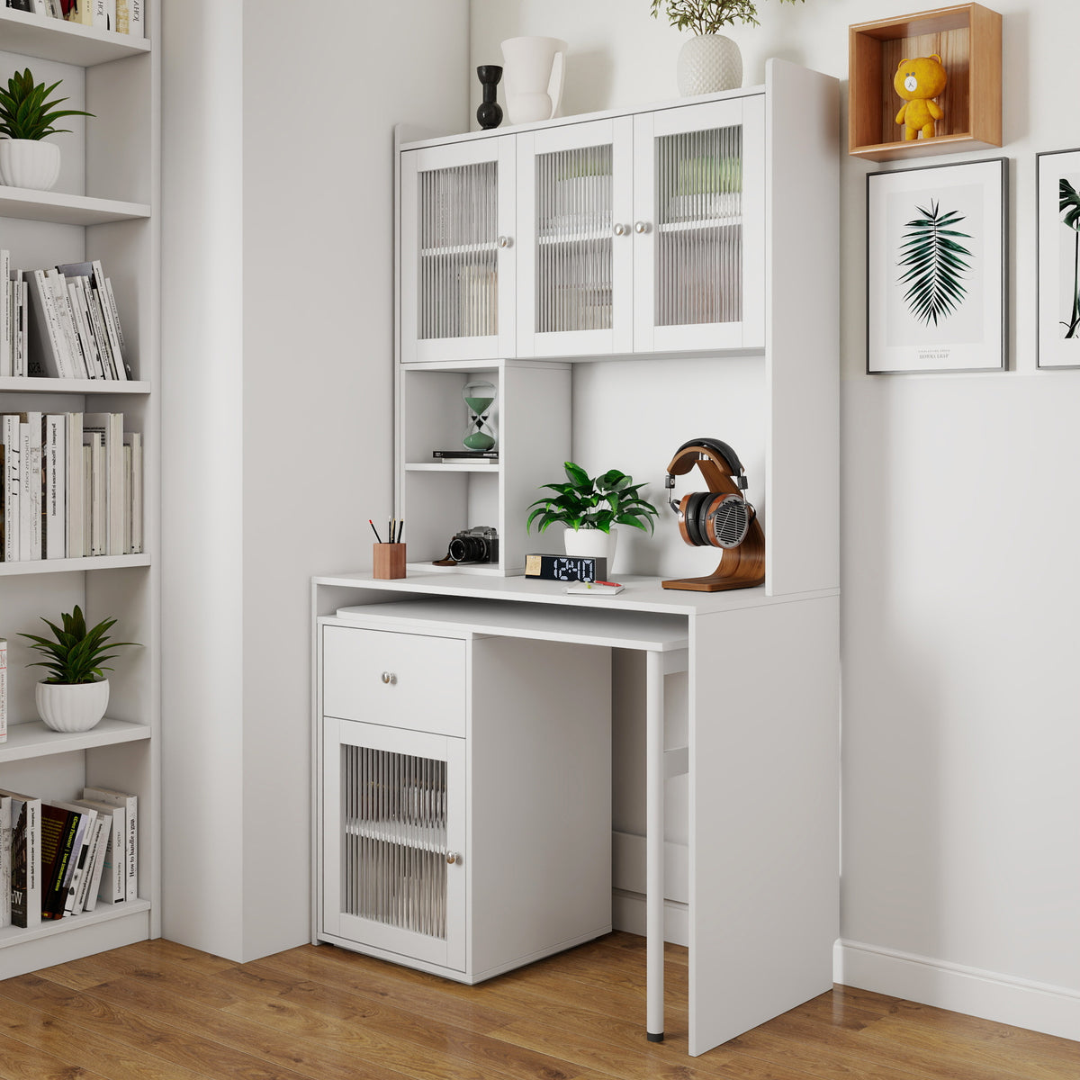 Computer Desk with Glass Door for Home Office