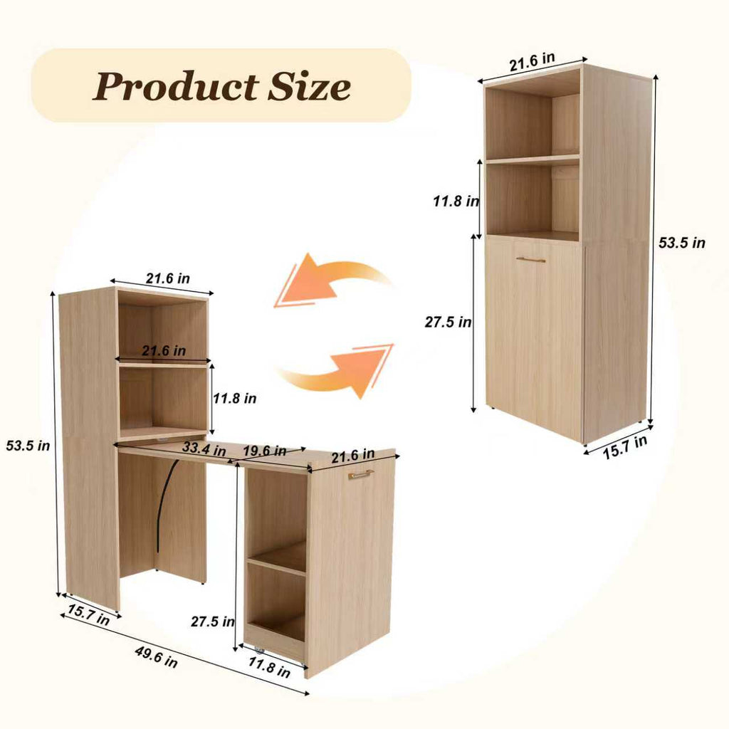 Stretchable Desk with Storage Shelves and Mobile Wheels