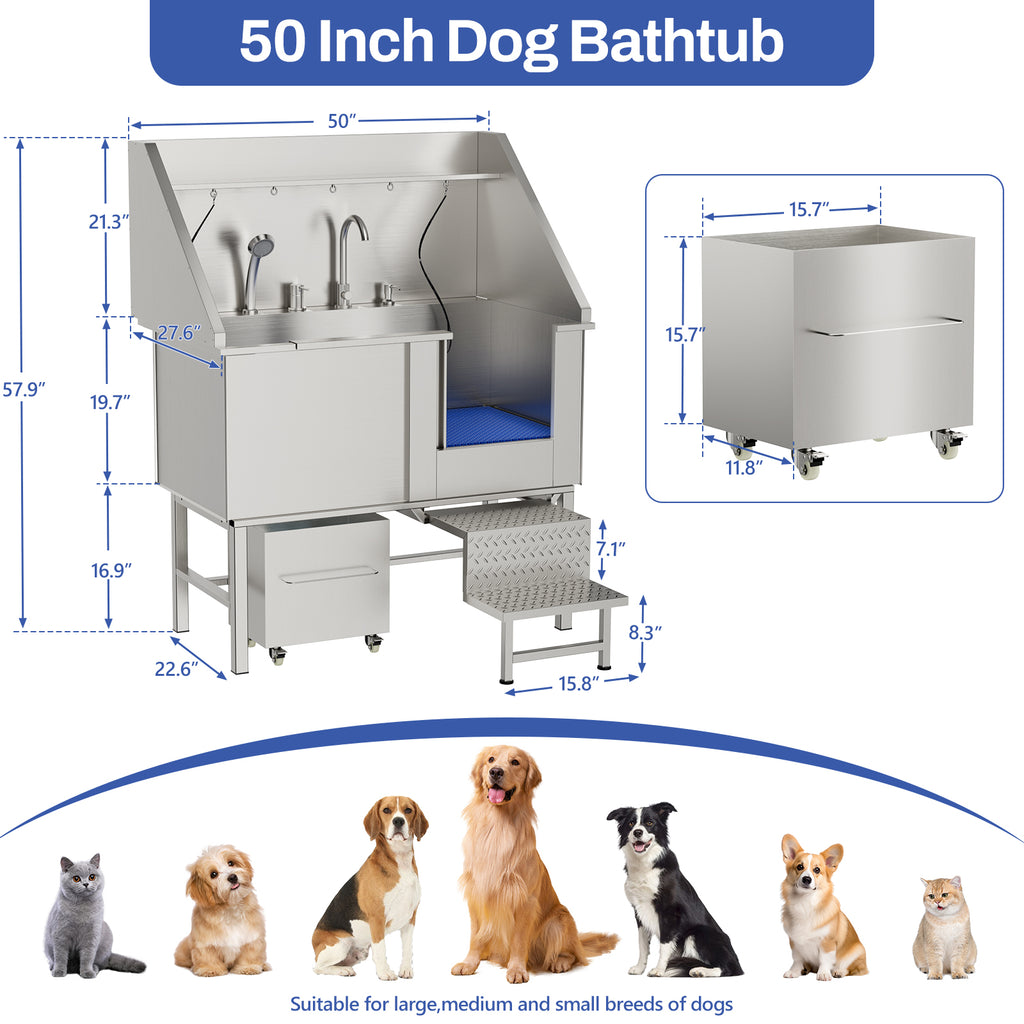 50in Stainless Steel Dog Washing Station