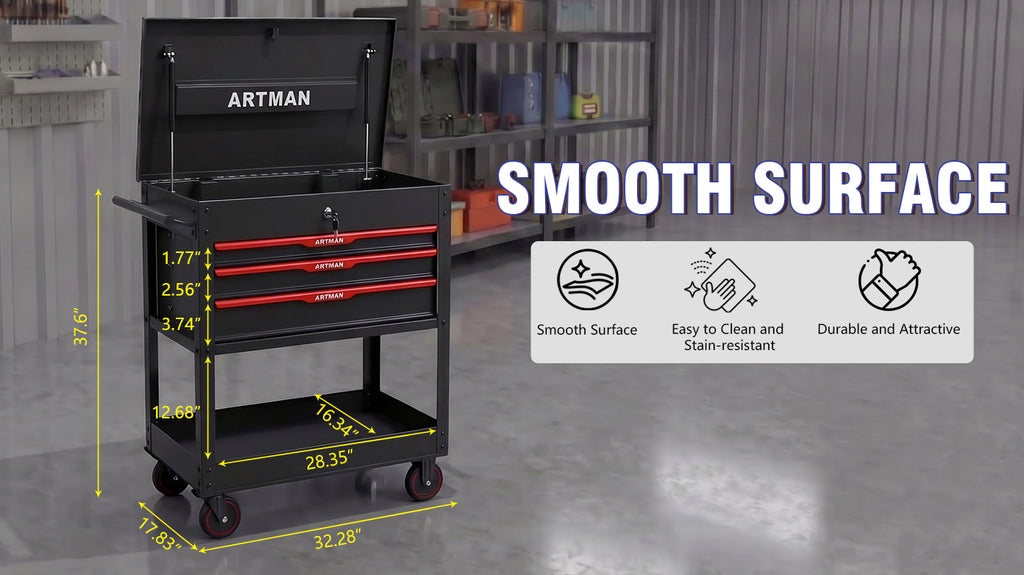 3 Drawers Multifunctional Tool Cart With Wheels