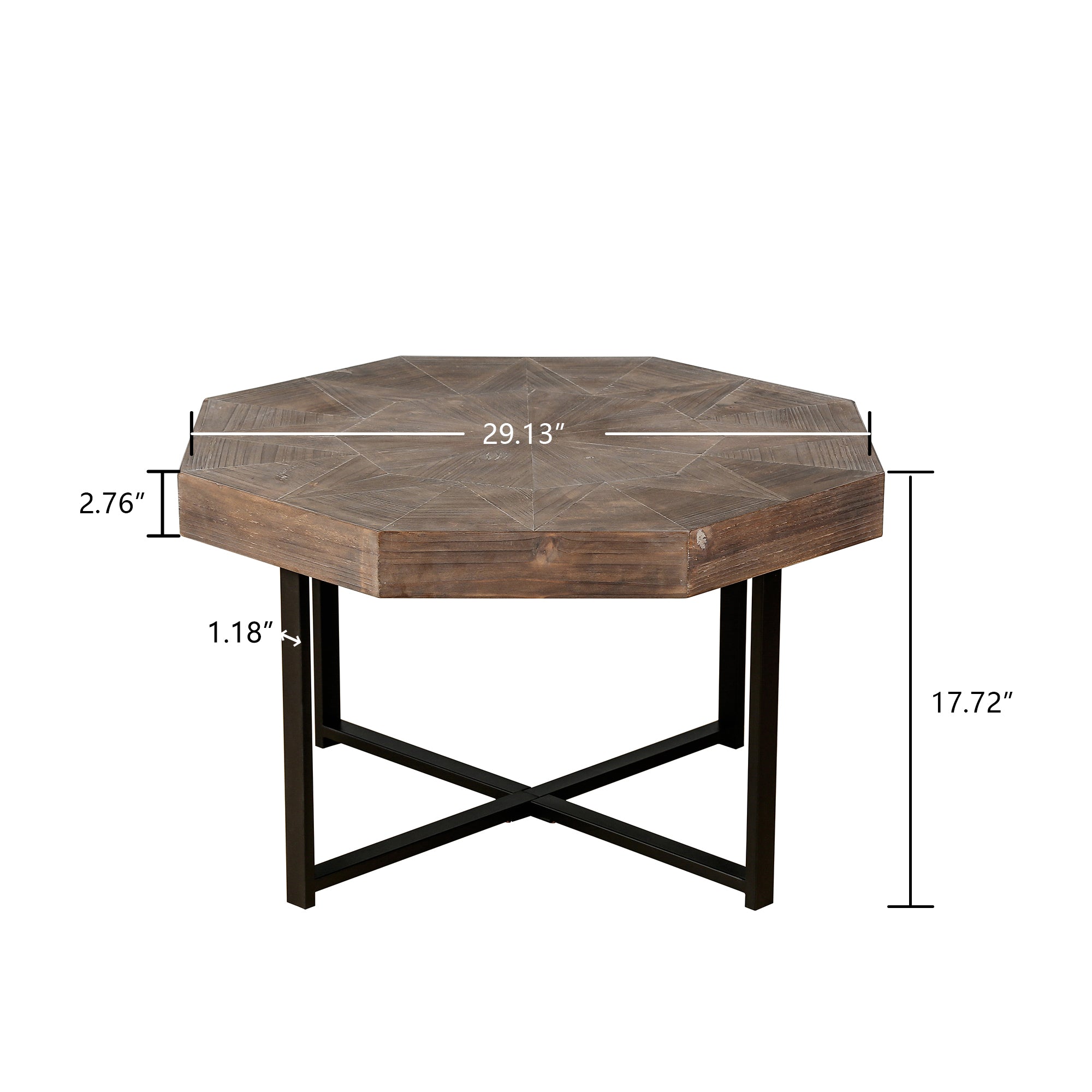 Wood Octagonal Vintage Patchwork Craft Farmhouse Coffee Table
