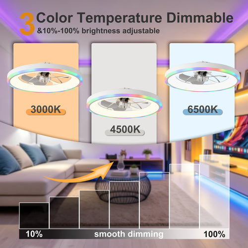 23.6" Modern RGB Ceiling Fan with Lights