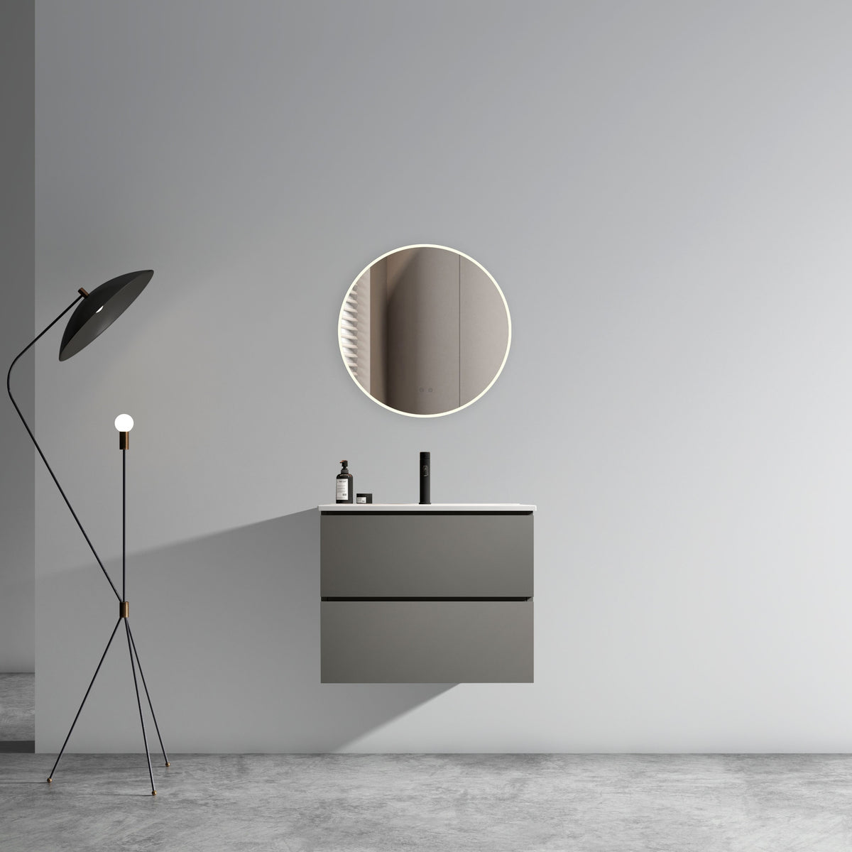 TIA 24-Inch Wall Mounted Bathroom Vanity, Gray, Ceramic Sink