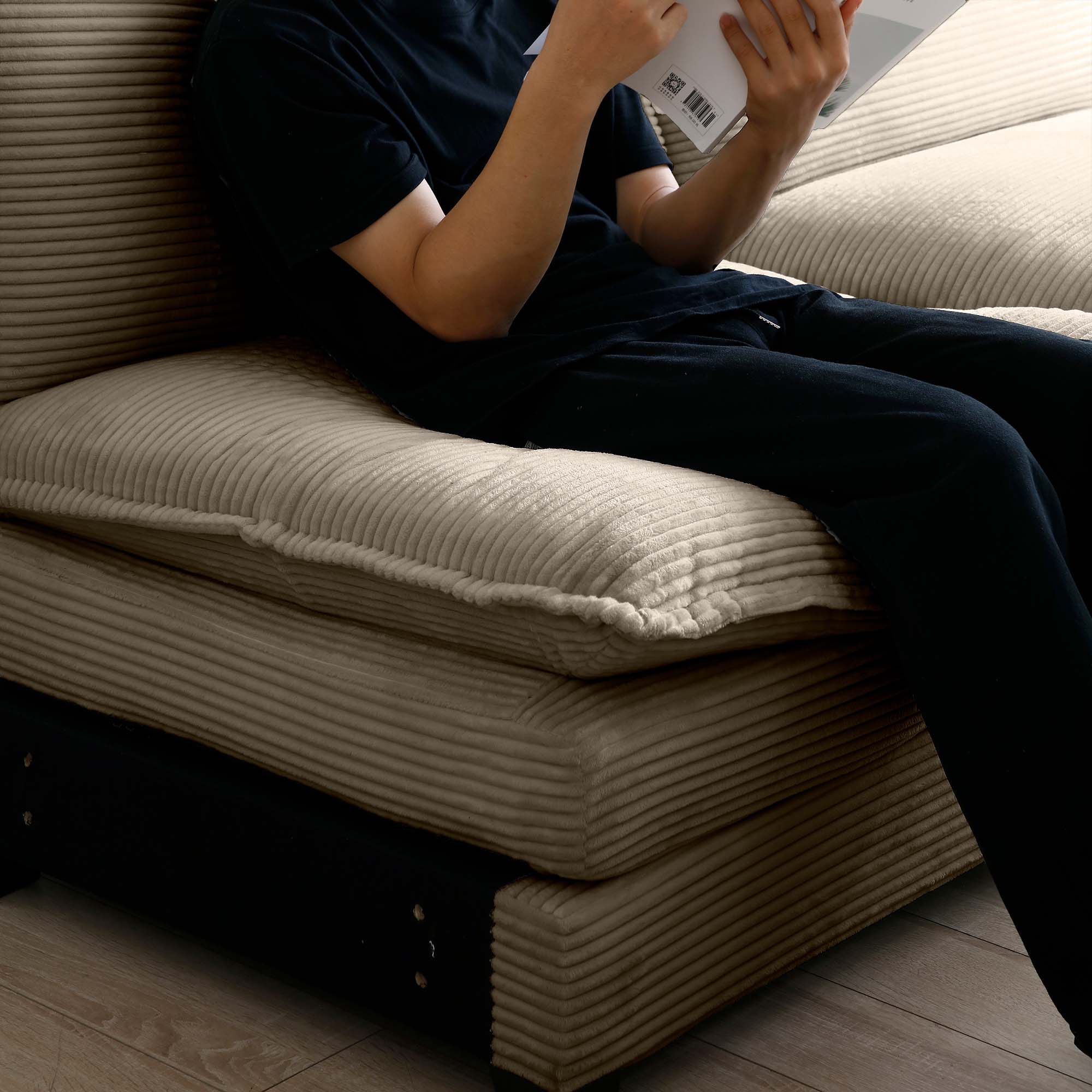 Corduroy Sofa Modern Upholstered 4 Seater with Footstool