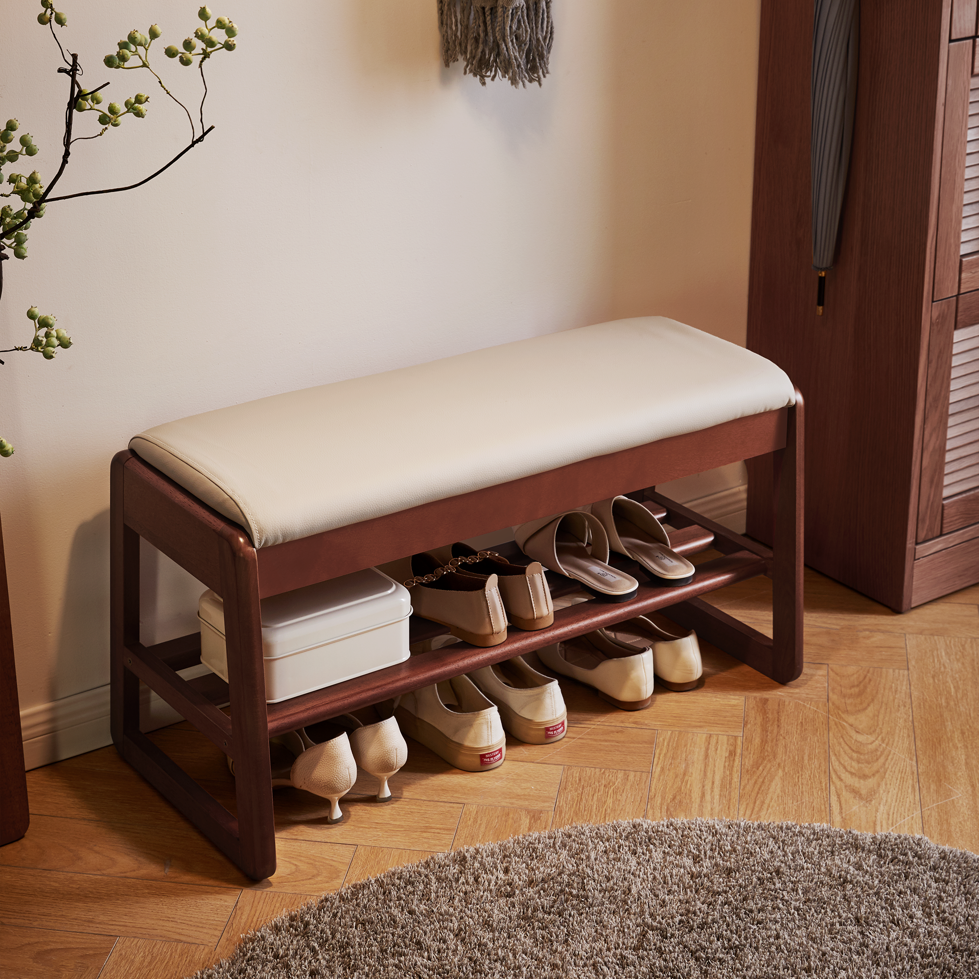 Wood Shoe Storage Bench
