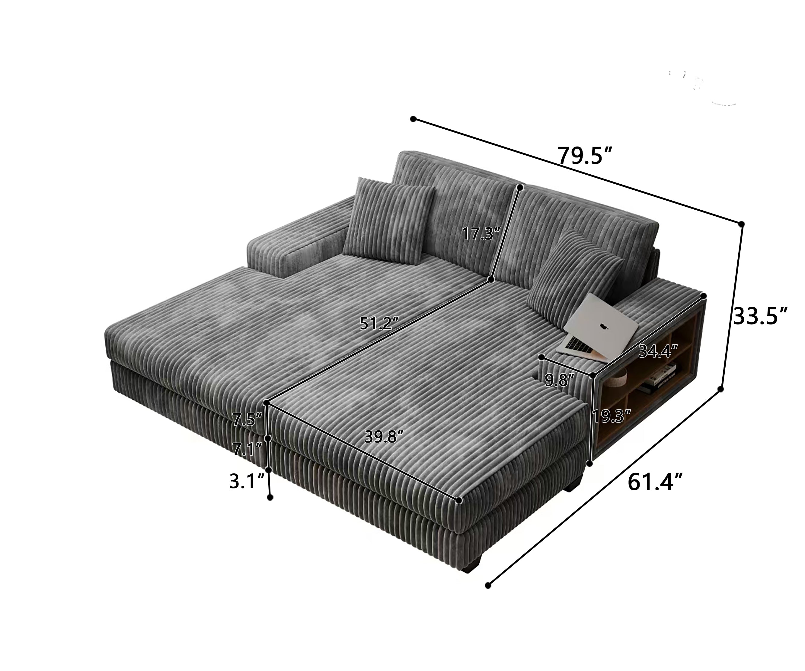 Convertible Combination Sofa in Corduroy Fabric