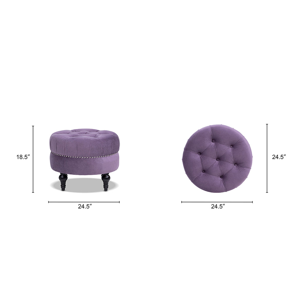 Dawn Tufted Round Ottoman Nailhead Accents