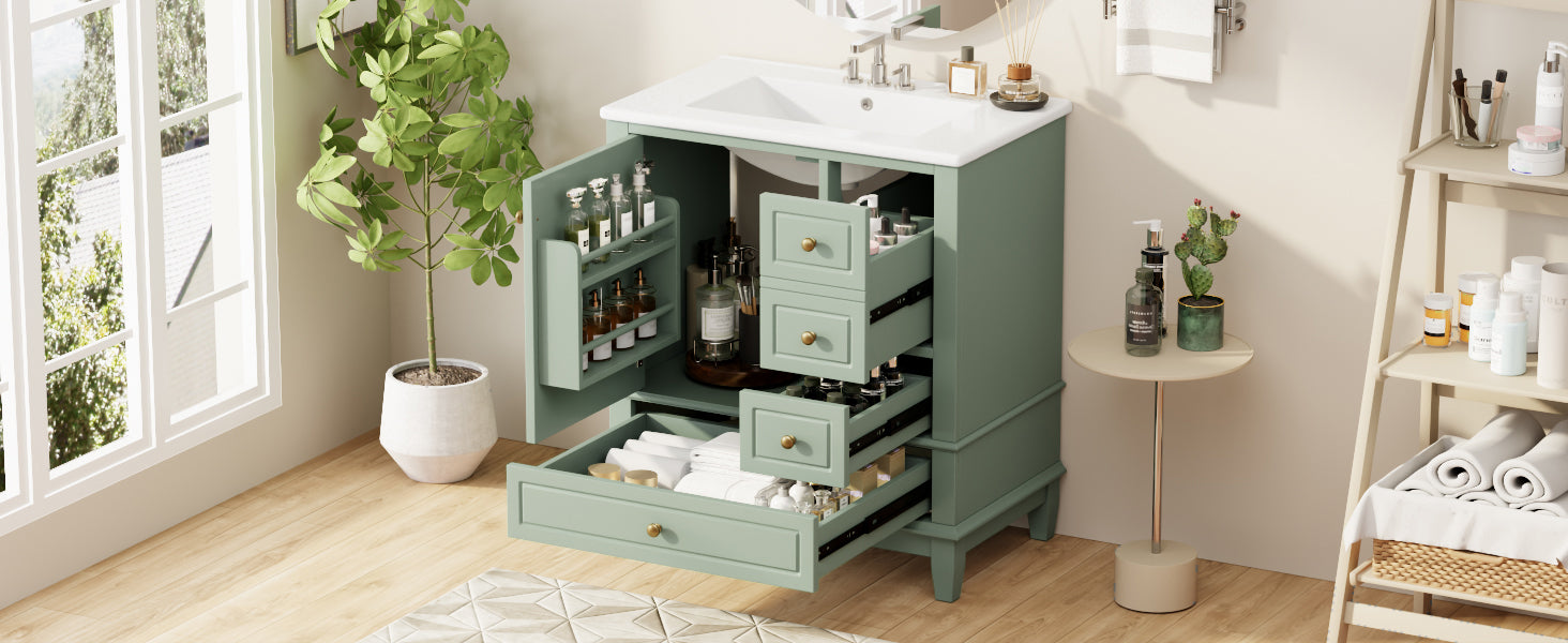 30" Bathroom Vanity with Sink, One Door and Three Drawers