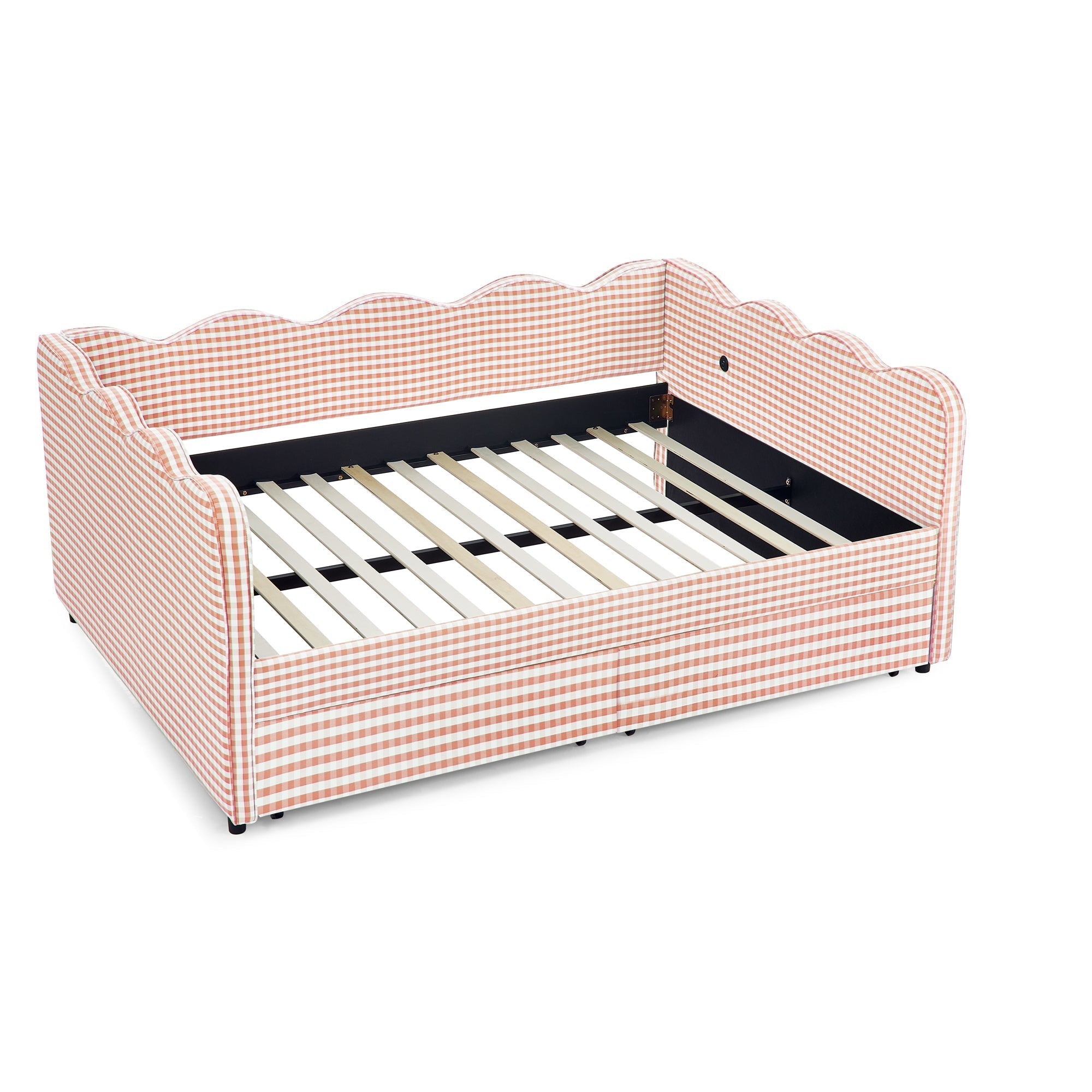 Full Size Cozy Gingham Daybed with Two Storage Drawers